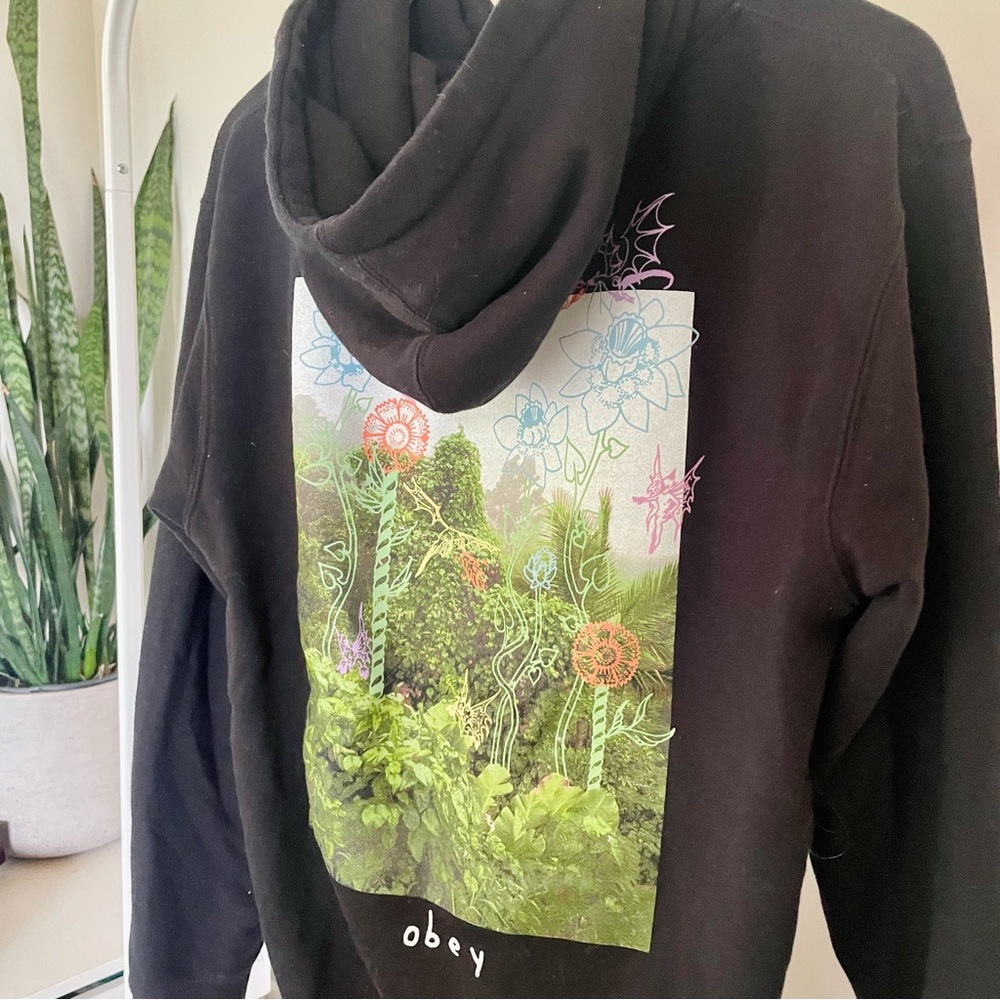 Obey Long Black Graphic Sweater
